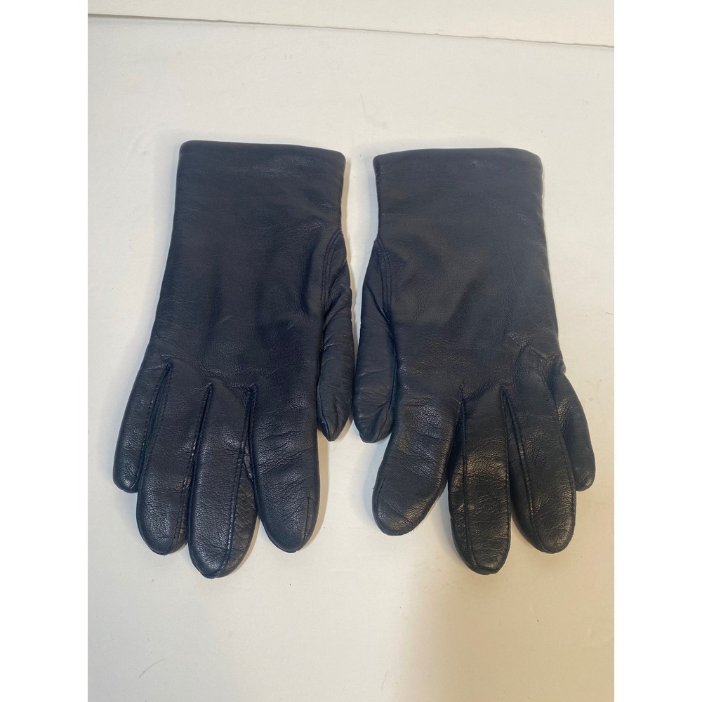 Fownes Leather Gloves Womens 7.5 Navy Blue Fleece Lined Classic‎ Winter Warm - Picture 3 of 5